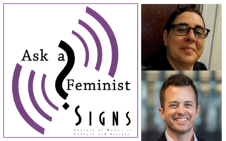 K.J. Rawson and Libby Adler with the Ask a Feminist Logo